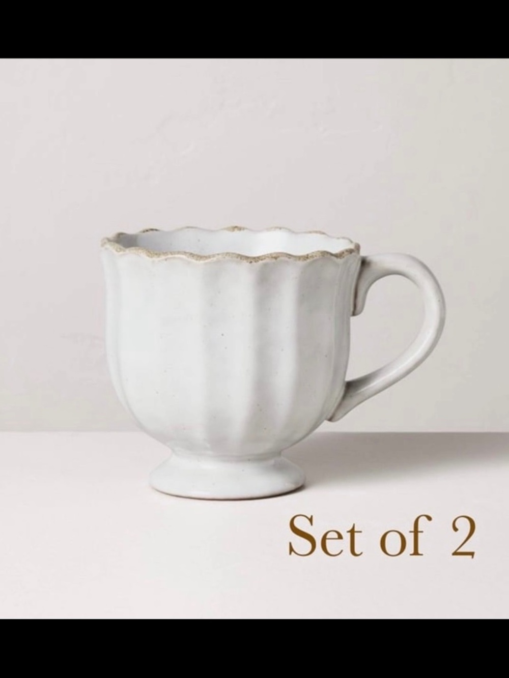 2pc 12oz Scalloped Edge Ceramic Mug with Foot Sour Cream- Hearth & Hand Magnolia